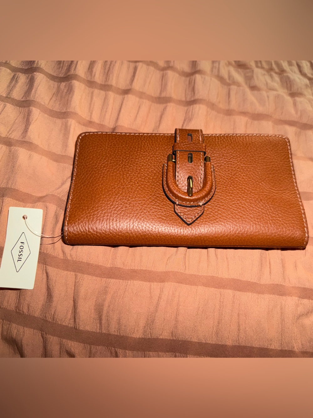 Fossil Cognac Leather Buckle Card Holder